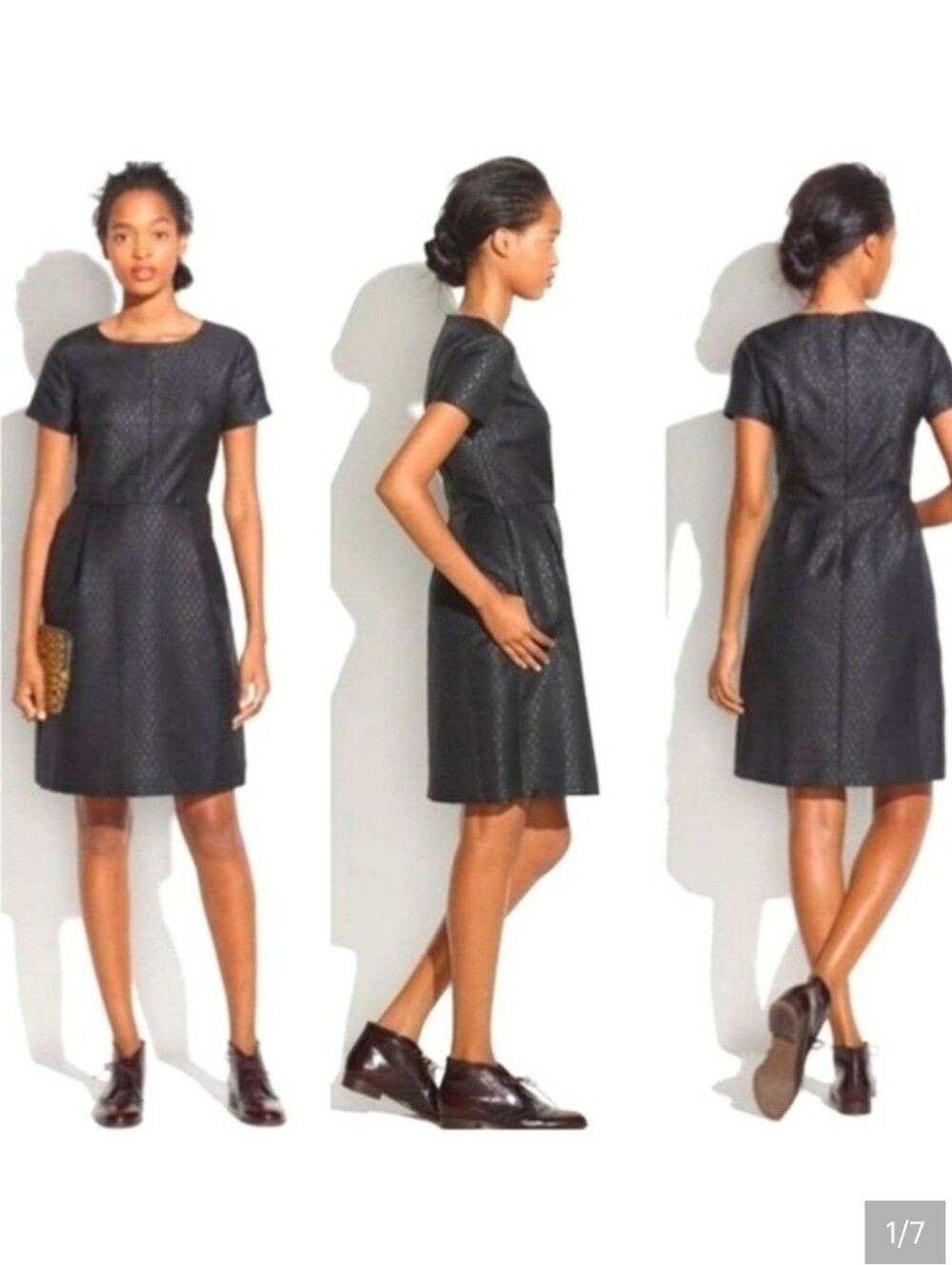 Madewell evening Dress black metallic geometric deign pockets wool blend lined